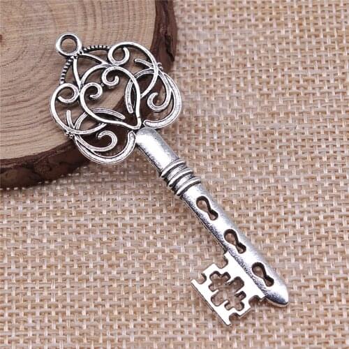 WYSIWYG 4pcs 61x21mm Vintage Key Pendants Charm For Jewelry Making Antique Bronze Color Retro Key Pendants Charm Key Retro