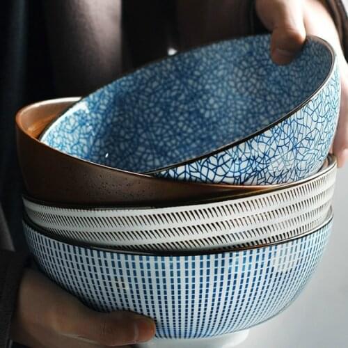 Japanese Ceramic Noodle Soup Bowl Household Beef Noodle Bowl Mixed Noodle Instant Noodle Bowl Retro Fruit Salad Bowl LB011112