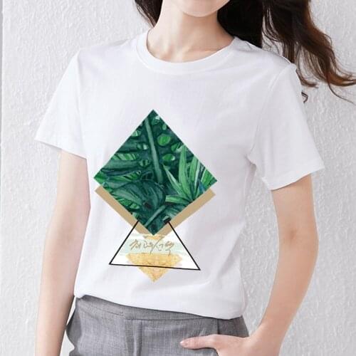 Womens T-shirt Sweet Slim Top Basic Creative Design Irregular Geometric Triangle Pattern Printing O-Neck Casual All-match Top