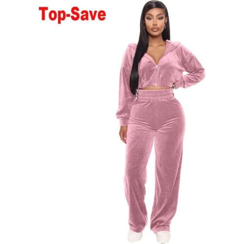 Women Elegant Fashion Velvet Zipper Two Piece Set Female Jacket Sweatshirt Top Straight Pants 2020 Autumn Winter Birthday Outfit