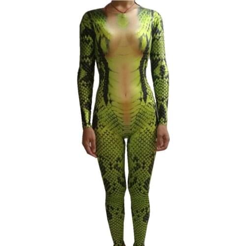 Female sexy jumpsuit performance prom party printing costume singer dancer nightclub sexy slim stage costumes show DJ leotard