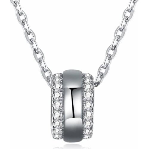 Women Double Sides CZ Bead Pendant Necklace White Gold Plated 925 Sterling Silver Drop Necklace for Lady Girl Festival Love Gift