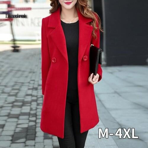 Winter Coat Women Korean Wool Coat Women Ladies Female Winter Blue Red Coats Monteau Femme Outwear Woman Autumn Winter Coats