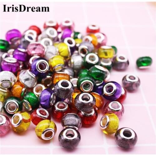 10Pcs Big Hole 14*8mm Stripe Mixed Gold Powder Murano Loose Resin Glass Beads Charms Fit DIY Pandora Bracelet For DIY Jewelry