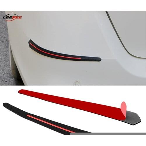 2PCS Car Front Rear Bumper Lip Sticker Anticollision Strip Protectors Carbon Fiber Rubber Decoration Mouldings Auto Accessories