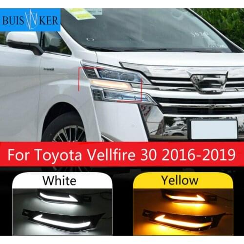 2Pcs LED CAR DRL Daytime Running Lights fog lamp led daylight for Toyota Vellfire 30 2016 2017 2018 2019 with Turn signal