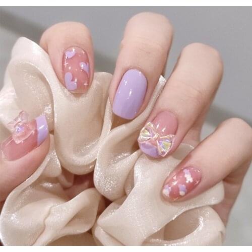 24pcs Purple Clouds Printed Nail Patch Glue Type Removable Short Paragraph Fashion Manicure Save Time False Nail Patch SANA889