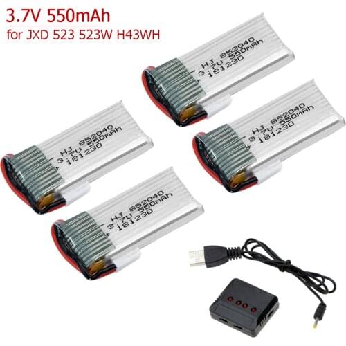 4pcs/set 3.7V 550mAh 25c Lipo Battery 852040 With 4 in 1 Charger for JXD 523 523W H43WH RC Quadcopter Drone 3.7 v 550 mah 852040