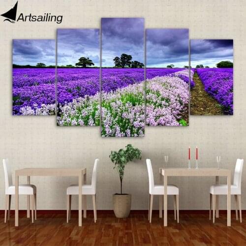 5 piece canvas painting lavender flower garden HD posters and prints wall art Home Decor for living room childrens room XA1894B