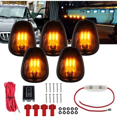 5 pcs Cab Marker Lights Amber LED Cab Roof Top Marker Running Lights For Truck SUV 4x4 Black Smoked Lens Lamps