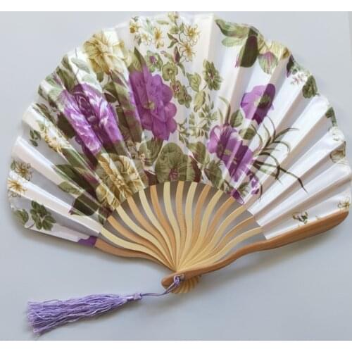 Free Shipping 20pcs Chinese Japanese Fabric Floral Round Folding Hand Fan with Gift Bags Wedding Party Supplies