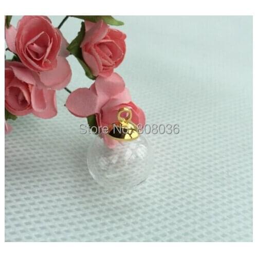 Free ship!!!mini 100sets/lot 16mm*4mm(opening) glass globe bubble & 8mm gold cap with ring set DIY Glass bottle vial pendant