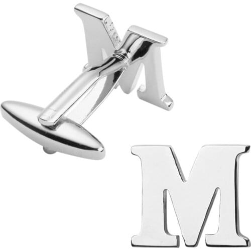 Free delivery, high quality copper material cuff links, brand new fashionable silvery M letter cuff links, mens wedding gifts