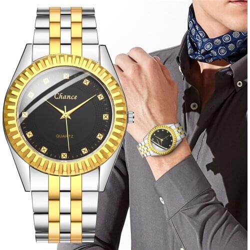 Men Business Luxury Watches Gold & Silver Stainless Steel Quartz Wristwatch for Man Watch Clock Gift Relogio Masculino