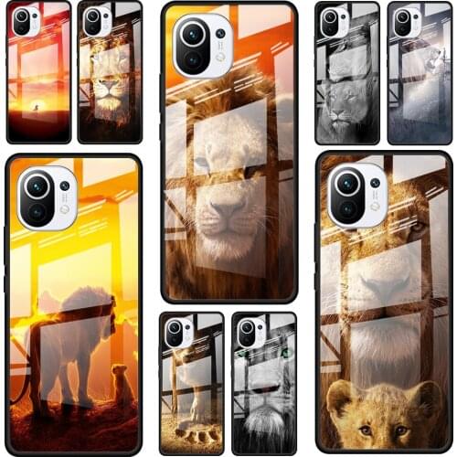 The Lion kingdom animal for Xiaomi Mi 11 Ultra Lite 10T Note 10 9T Pro CC9 CC9E 5G Luxury Tempered Glass Phone Case Cover