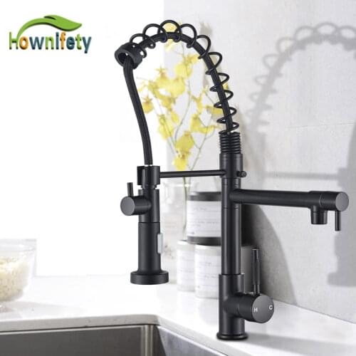 Black 2-Way Strem Spray Modes Kitchen Sink Faucet Hot Cold Mixer Crane Tap Deck Mounted 360 Degree Rotation Pull Down Faucets