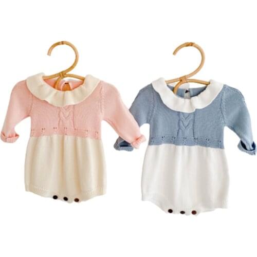 Baby Rompers Cotton Long Sleeve Peter Pan Collar Baby Girl Autumn New Romper Knitted Cotton Baby Sweater Infant Girl Jumpsuit