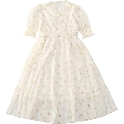 Kids girls summer short-sleeved chiffon dress new fashion style big virgin princess dress