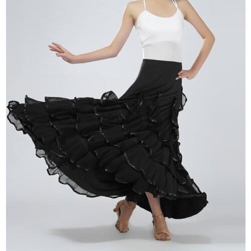 Long Womens Smooth Ballroom Dress Practice Dance Costumes Skirts For Adults