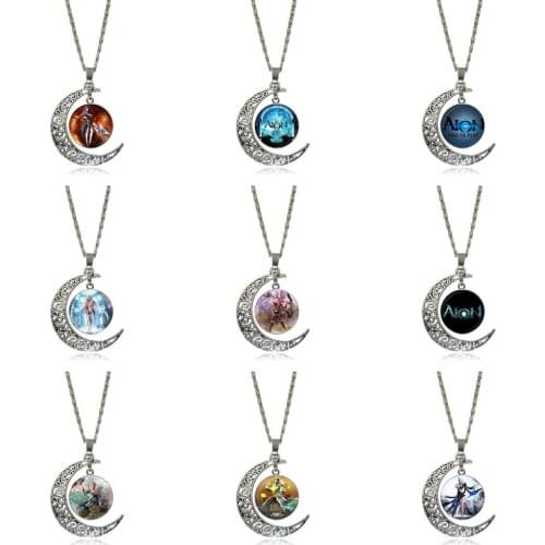 EJ Glaze For Schoolgirl Maxi Brand Silver Color Jewelry Fashion Moon Statement Necklace Glass Necklaces & Pendants Aion