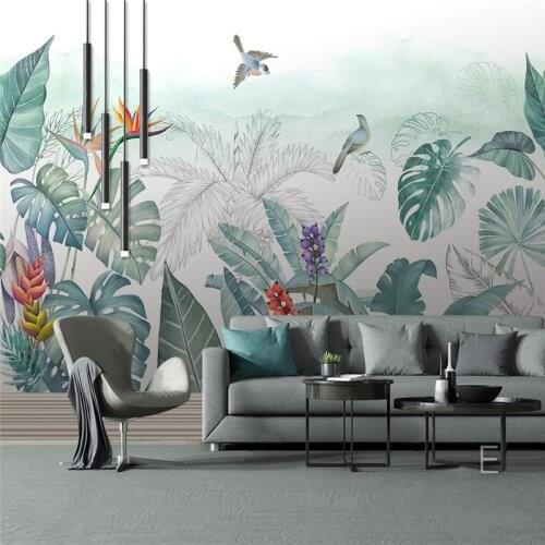 Beibehang custom Photo Wallpaper Modern Tropical Plant Leaves Flowers Birds Murals wallpapers for Living room decoration Bedroom