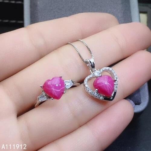 KJJEAXCMY fine jewelry natural Starlight Ruby 925 sterling silver women pendant necklace chain ring set support test luxury