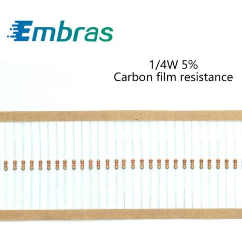 100Pcs 1/4W Carbon Film Set Of Resistor 0R-22M 5% Tolerance 390R 560R 1K 3K 6.8K 7.5K 16K 150K 270K 10 Ohm Electronic Resistance