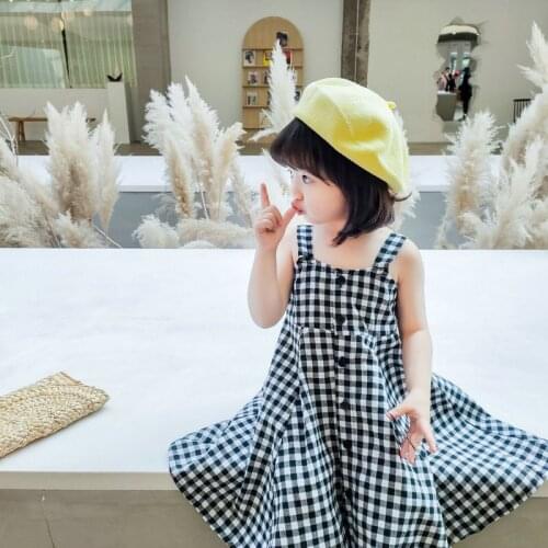 Toddler Kid Baby Girl Clohtes Summer Sleeveless Off Shoulder Midi Dress Elegant Check Plaid Causal Streetwear Cute Outfit