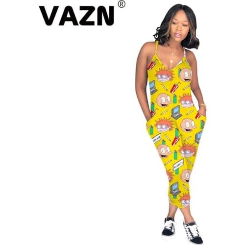 VAZN Young style 2020 summer sexy lady print cartoon jumpsuit spaghetti strap ankle-length pants jumpsuit lady casual rompers