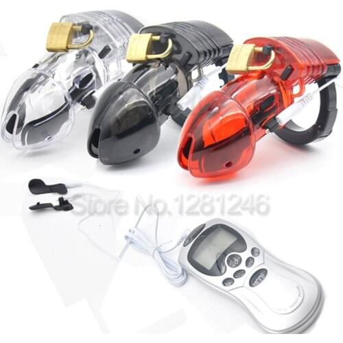 Electro Shock Male Chastity Device Cock Cage Men Lock With Adjustable Ring Cock Chastity Belt Cuff Ring Electric Shock Accessory
