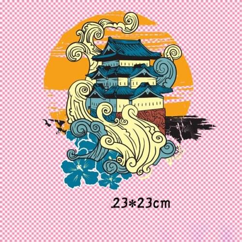 Chinese Style Cloud Pavilion In Sky Patches for Clothes Decor Iron On Printing Heat Transfer Stikcers On T-Shirt Coat Appliques