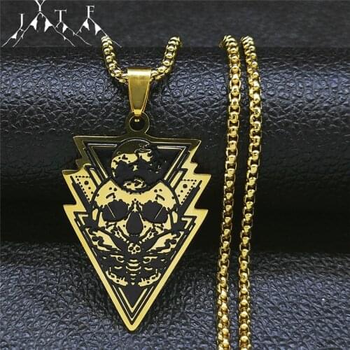2021 Stainless Steel Skull Moth Necklaces Pendants for Women/Men Long Choker Necklace Gold Color Jewelry cadena N4037S02