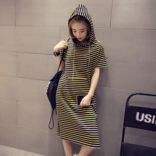 Dress vestidos 2019 summer women ropa mujer robe femme plus size dress striped casual loose hooded female knee-length dress