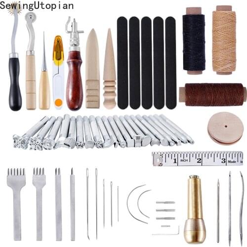 Professional Leather Craft Tools Kit DIY Hand Sewing Stitching Punch Carving Work Saddle Groover Set Accessories