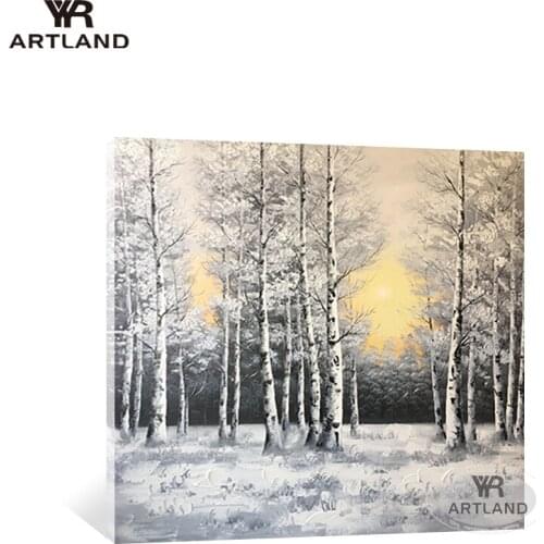 Christmas gift 100% Handmade oil painting on canvas winter forest landscape wall art picture for living room bedroom no framed
