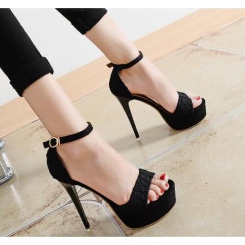Carpaton Newest Super High Woman Sandals 2019 Summer Open Toe Ankle Strap Platform Shoes Cutouts Party Heels Shoes Black Pink