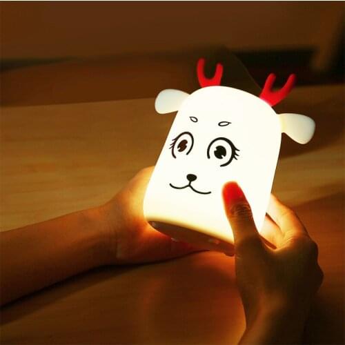 Silica Gel Cute Deer LED Night Lights Wireless Touch Sensor Silicone Kids Baby Bedside Decoration Childrens Day Gifts Toy Lamp