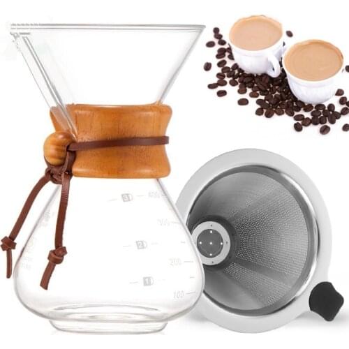 Heat-resistant 400ml Glass Coffee Pot with Stainless Steel Filter Drip Coffee Kettle Dripper Pour Over Coffee Maker Barista Tool