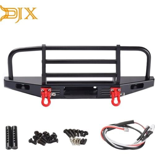 DJX Adjustable Front Bumper Guard w/Lamp Cord For 1/10 RC Crawler Car Traxxas TRX4 Defender Axial SCX10 90046 90047
