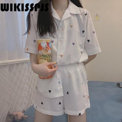 Ice Silk Pajamas Set for Womens Summer2021New Lovely Student Sweet Girl Home Clothes Two Piece Set Pajamas for Teen Girls