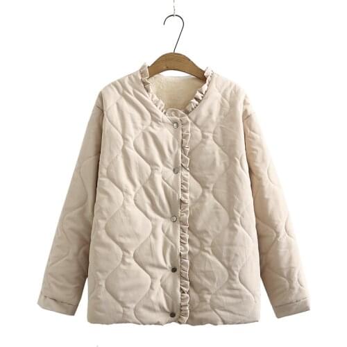 2020 Winter Jacket Women Loose Solid Color Full Sleeve Reversible Lining Fleece Parka Jacket Women Womens Clothing Oversize