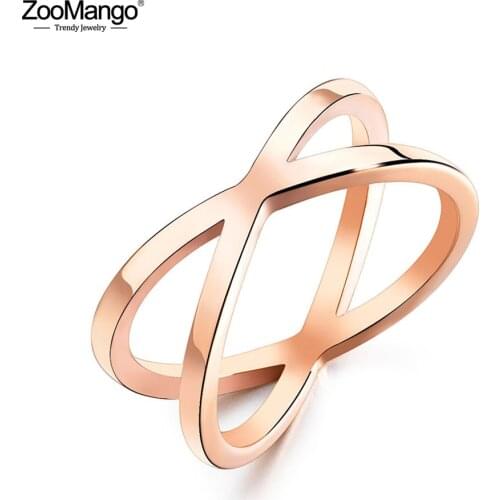 ZooMango Titanium Stainless Steel X-shape Geometric Ring Jewelry Trendy OL Style Rose Gold Anniversary Rings For Women ZR19167