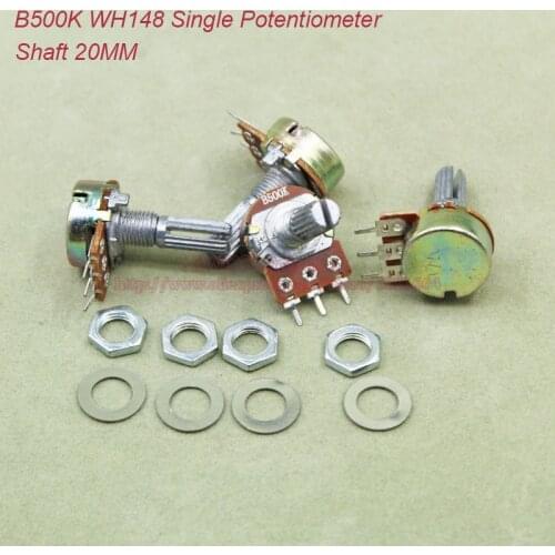 10pcs/lot) B500K 500K OHM 500KOhm WH148 Linear Single Rotary Potentiometer Pots Shaft 20MM With Nuts and Shim B500K-20MM