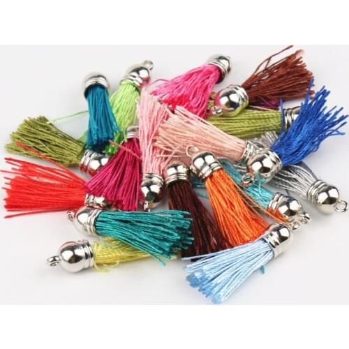 100cs/lot Mixed Color Handmade Silk/Satin Leather Tassel Charms Cell Mobile Phone Straps Accessories Silver Top/Gold Top Choose