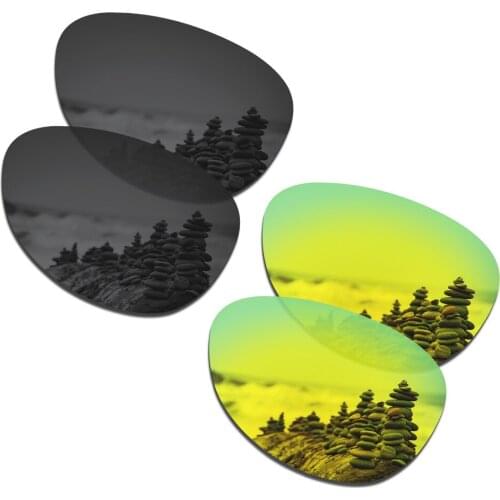 SmartVLT 2 Pairs Polarized Sunglasses Replacement Lenses for Oakley Elmont M Stealth Black and 24K Gold