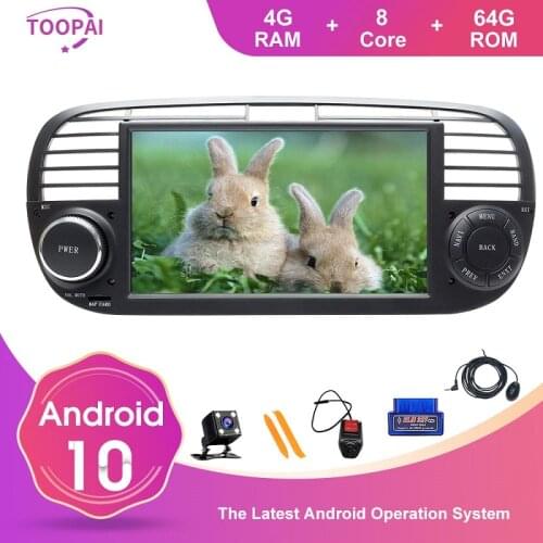 Toopai Android 10 Auto Radio For Fiat 500 2009-2015 Car Multimedia Player GPS Navigation Head Unit Stereo GPS Navi
