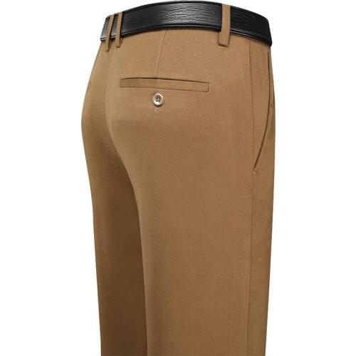 Large Size Winter Thick Khaki Social Mens Pants Stretch Casual Business Style Elegant Mens Clothing Black Classic Trousers Blue