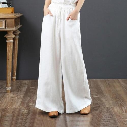 Womens Pants Vintage Casual Cotton Linen High Waist Pants Mopping Straight Trousers Solid Color Ladies Pants Fashion Streetwear