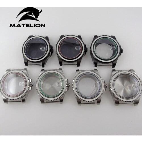 40mm Sapphire glass Watch Case For NH35 NH36 Miyota 8215 821A DG 2813 Movement Red Blue Green Black Glass Gasket Date Cyclops