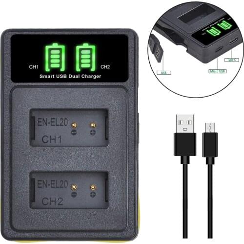 EN-EL20 EN-EL20a Battery Charger with Build-in USB and Type-c Port for Nikon coolpix P1000, Coolpix P950, 1 j1, 1 J2, 1 V3